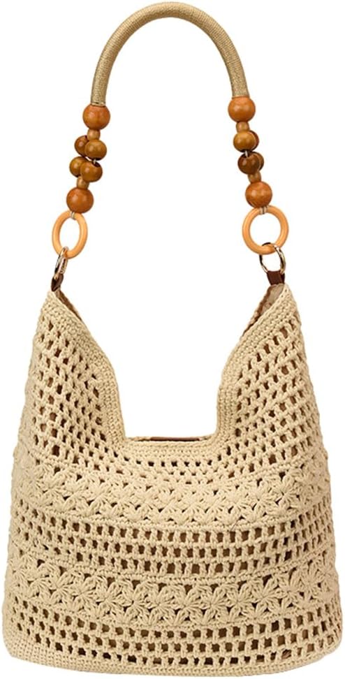 Crochet Handbags Women Summer Beach Purse Boho Crossbody Tote Bag Beaded Top Handle Vacation Handbag
