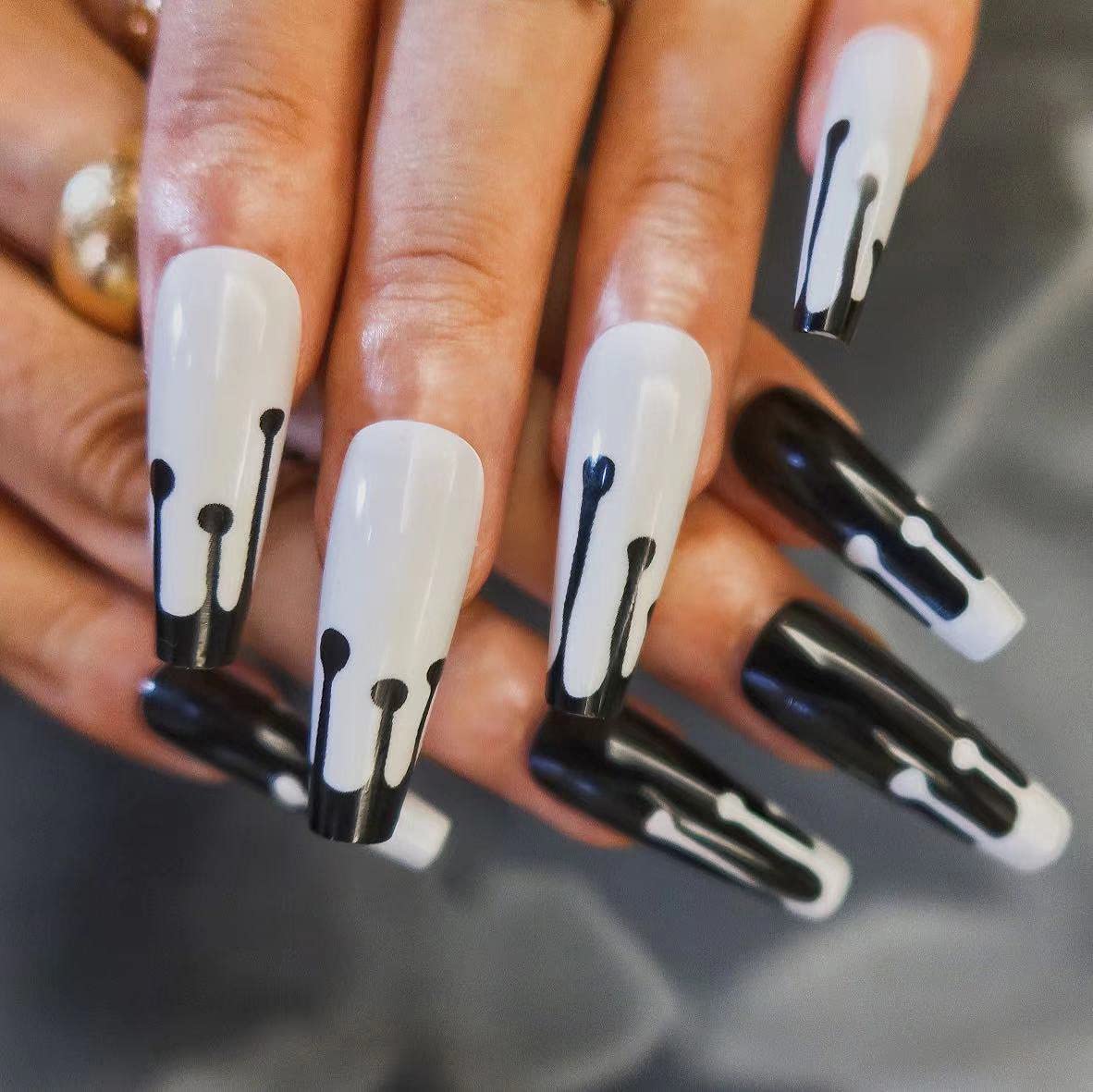 Amazon.com: BABALAL Coffin Press on Nails Medium Fake Nails with Nail Glue  Matte Glue on Nails 24pcs Ballerina Acrylic Nails with Brown Rhombus Designs  Full Cover False Nails : Beauty & Personal