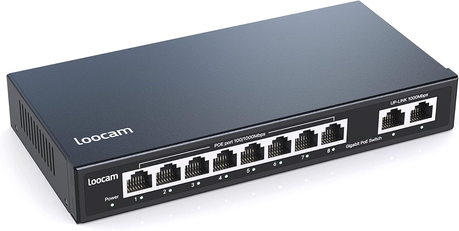 Loocam 4-Port Gigabit PoE Switch 65W - Unmanaged, Plug & Play For IP Cameras, VoIP Phones