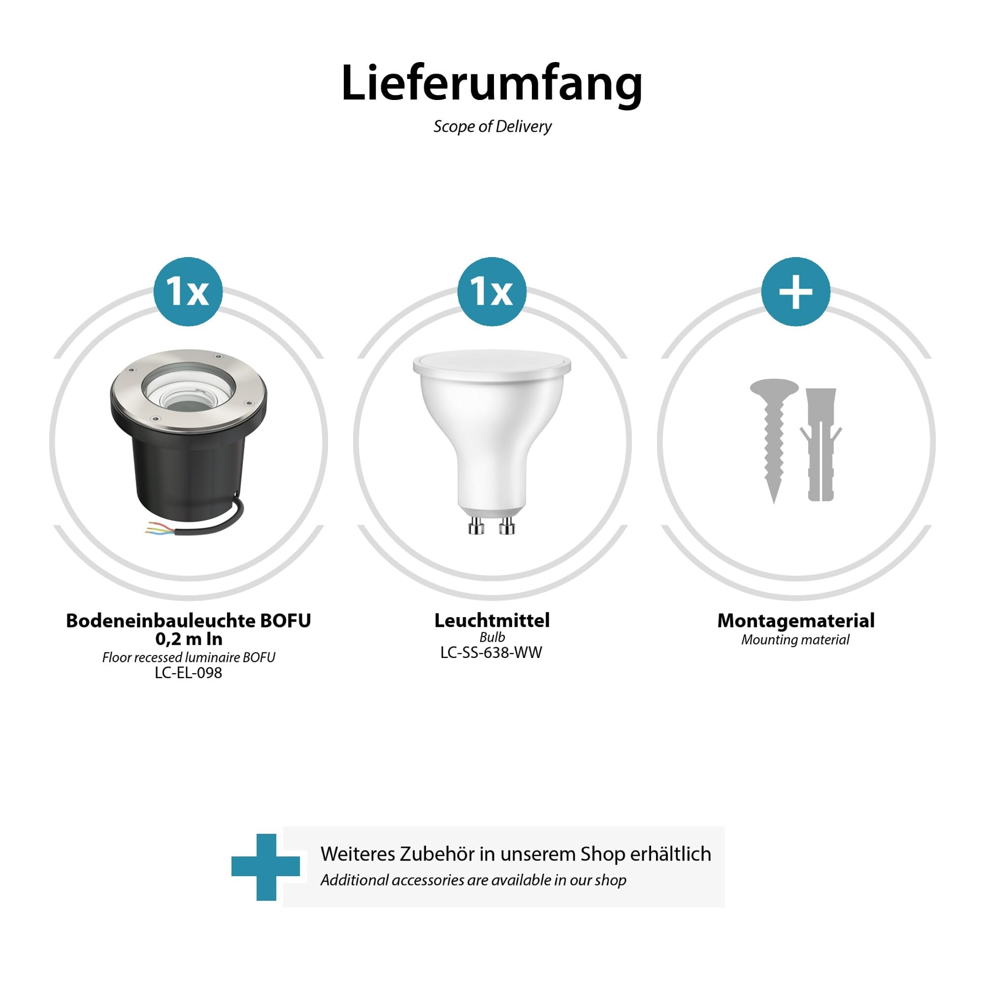 ledscom.de Boden-Einbauleuchte BOFU für außen schwenkbar Edelstahl rund IP67 150mm Ø + LED Lampe warmweiß 3-Stufen Dimmen: max 500lm