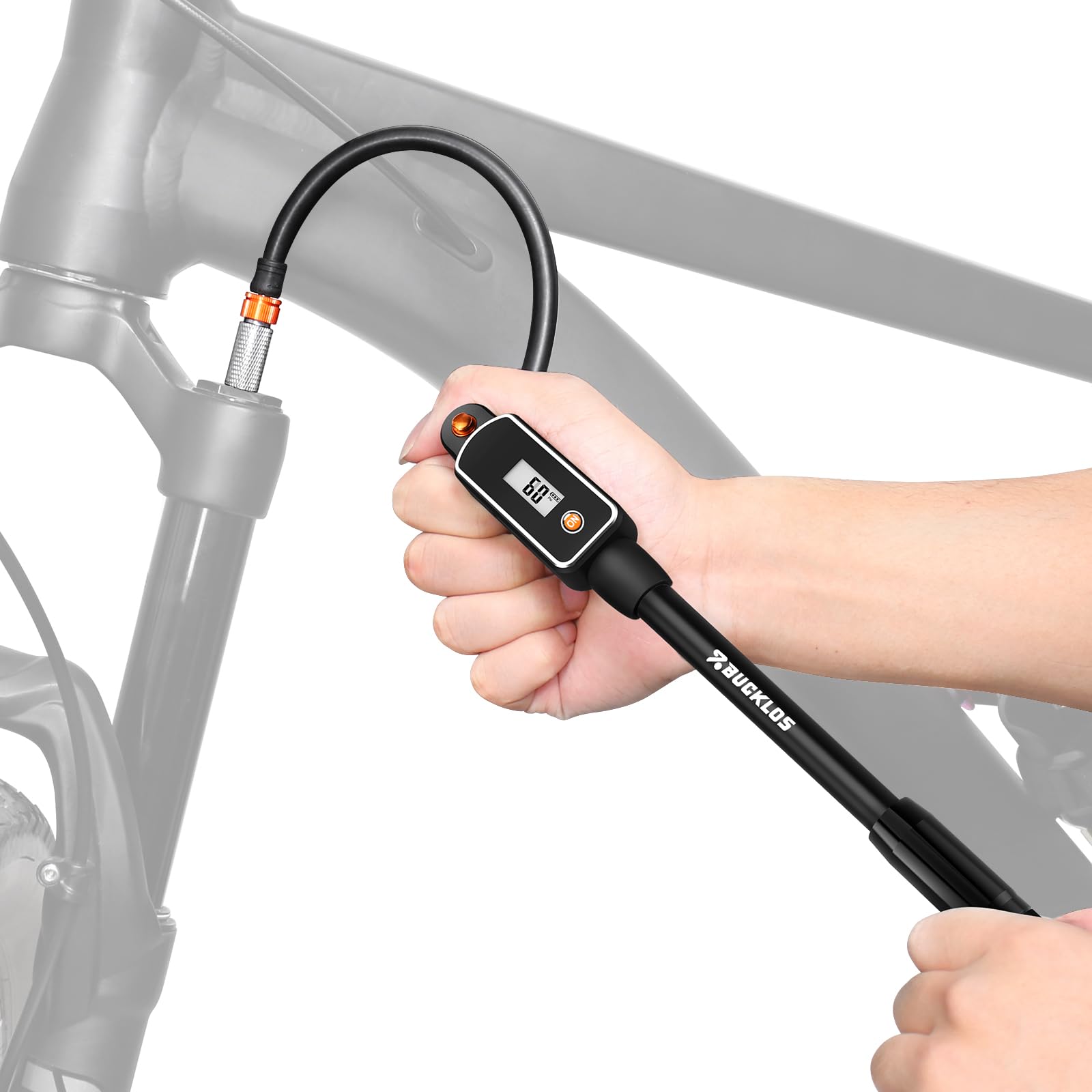 BUCKLOS Bike Shock Pump Mountain Suspension Air Fork Rear Shock 320Psi Digital Gauge Bicycle Tire Pump Scharder Presta Valve for MTB/Road Bikes Handheld Accessories Tool