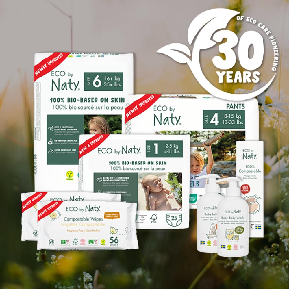 Naty Couches Ecologiques pour Bébé - Couches écologiques à base de plantes, parfaites pour la peau sensible de bébé et qui empêchent les fuites (Taille 4-88 couches)