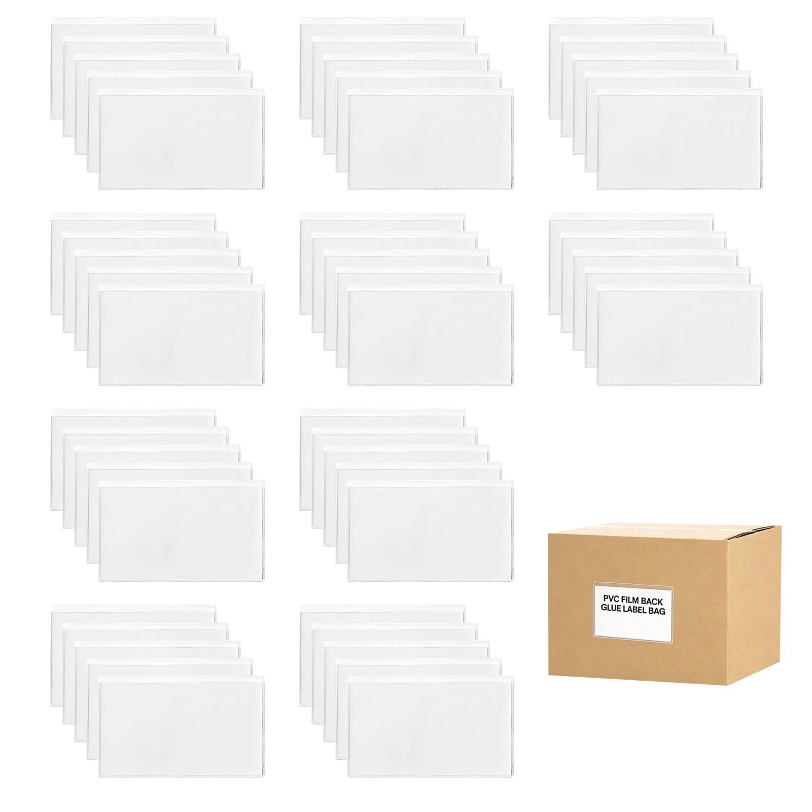 52 Pack Clear Adhesive Pockets Self Adhesive Index Card Holders with Top Open for Storage Bins Waterproof Business Card Sleeves for Planners (3.93x2.36 in)