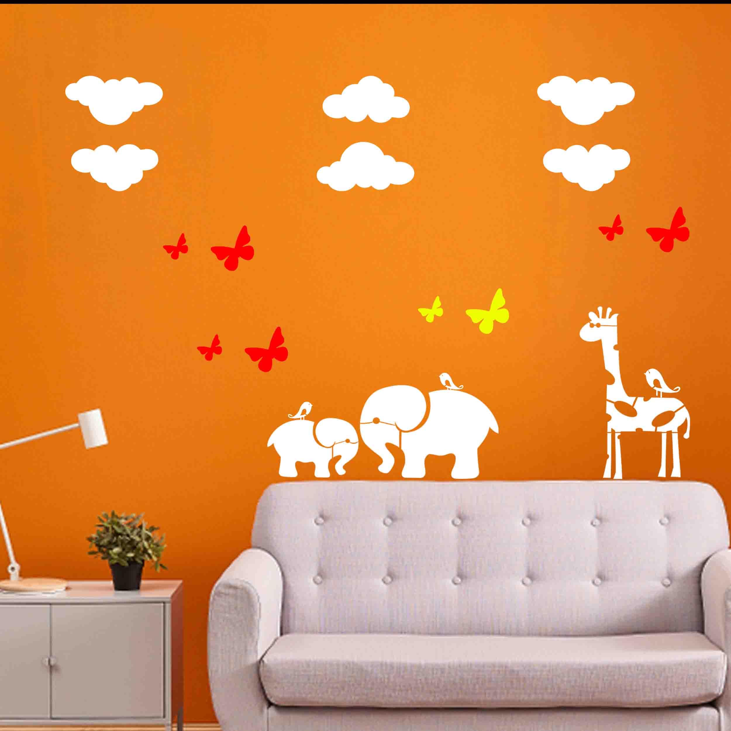 ARandNJ Theme- Elephants Design (16X24 Inch), Giraffe Design (12X18 Inch), Clouds Design (12X18 Inch) & Butterflies with Sparrows Design (12X12 Inch) Ideal for Kids Room and Play School (Pack of 5) 4