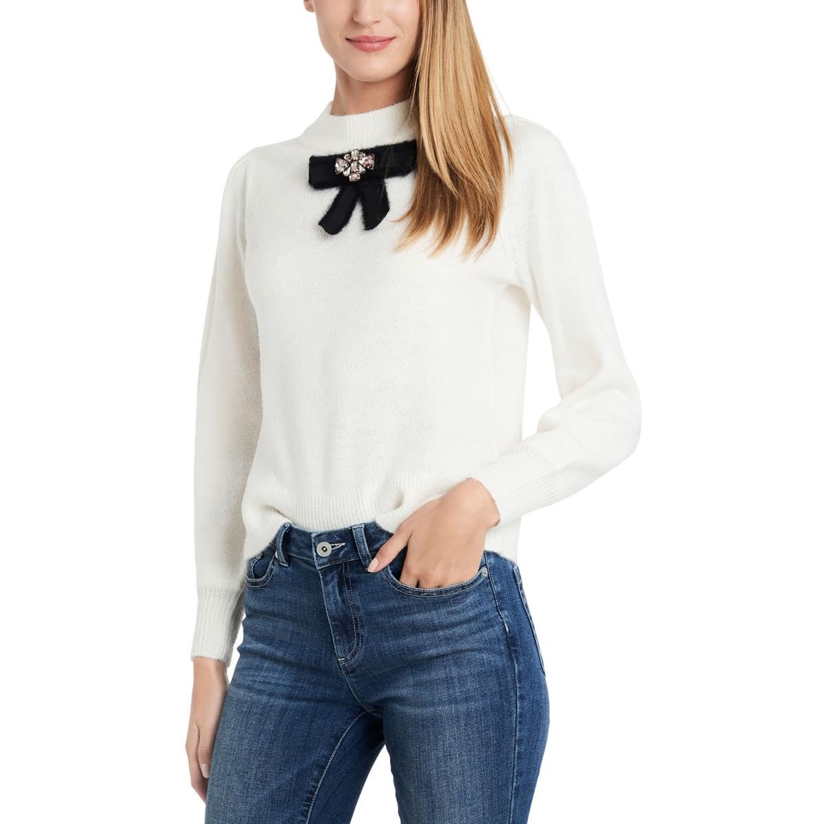 CeCe Women's Long Sleeve Bow Detail Pullover Sweater