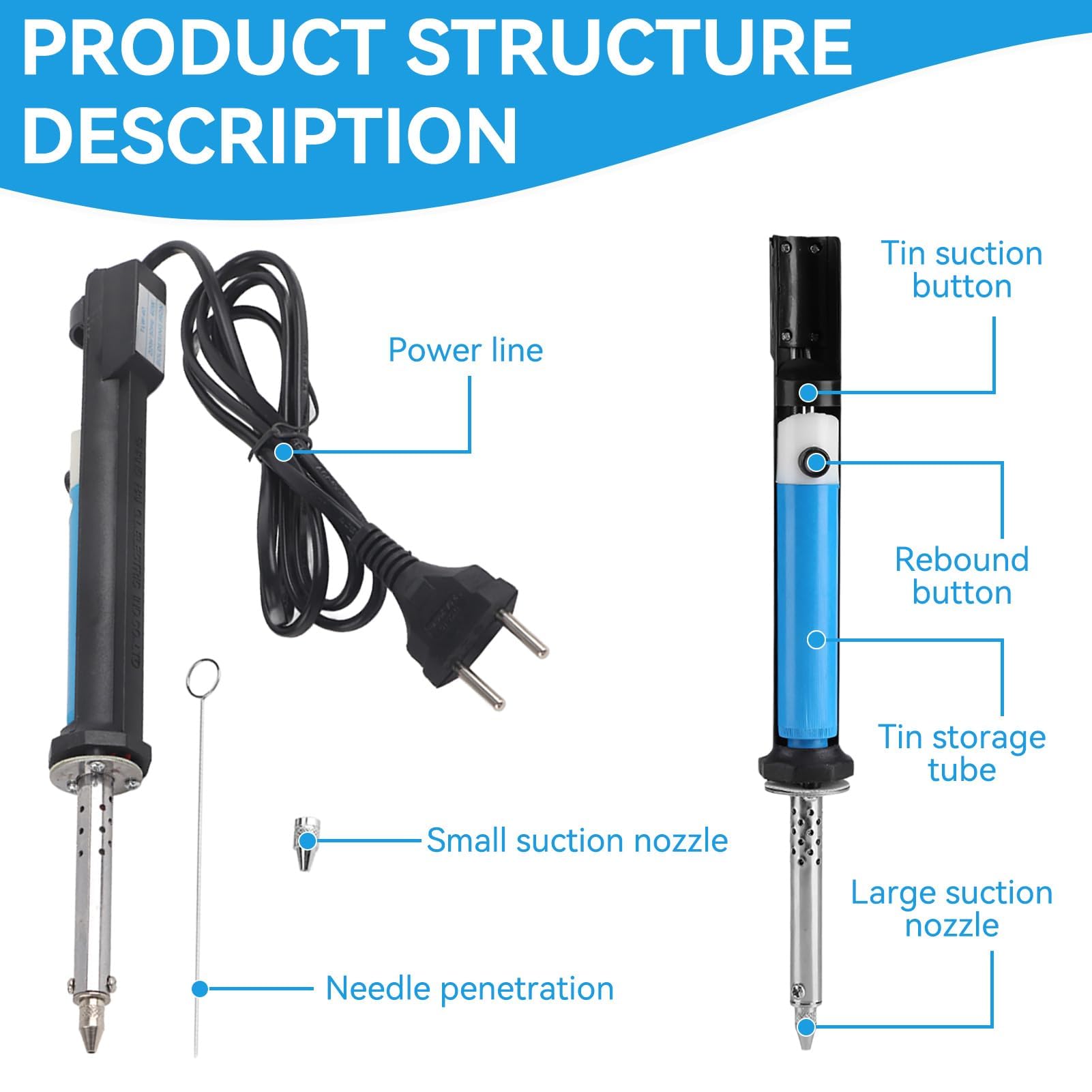 2-in-1 pompa dissaldante elettrica strumento di saldatura maniglia 40W ferro stagno ventosa forte aspirazione dissaldatura accessori per saldatura(io)