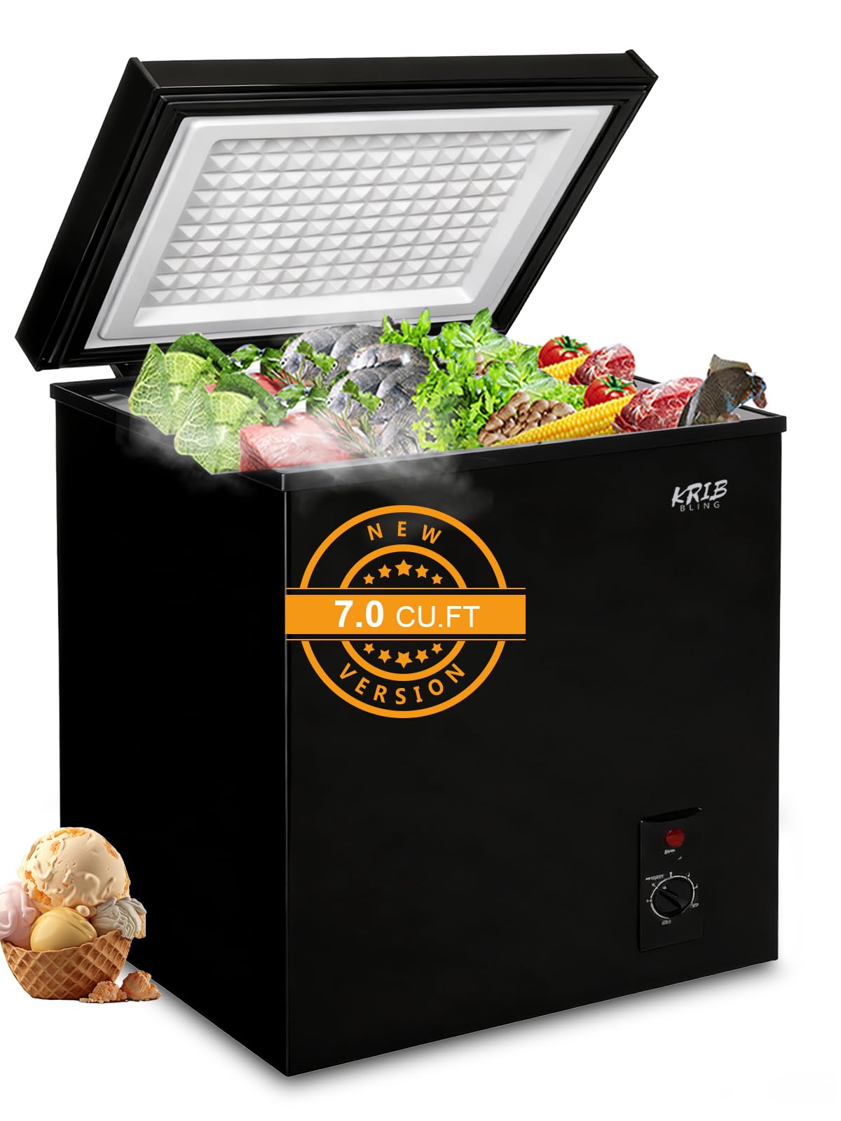KRIB BLING KB03 FLG-100Q-BLACK 7.0-3 7 cu ft Chest Freezer Black