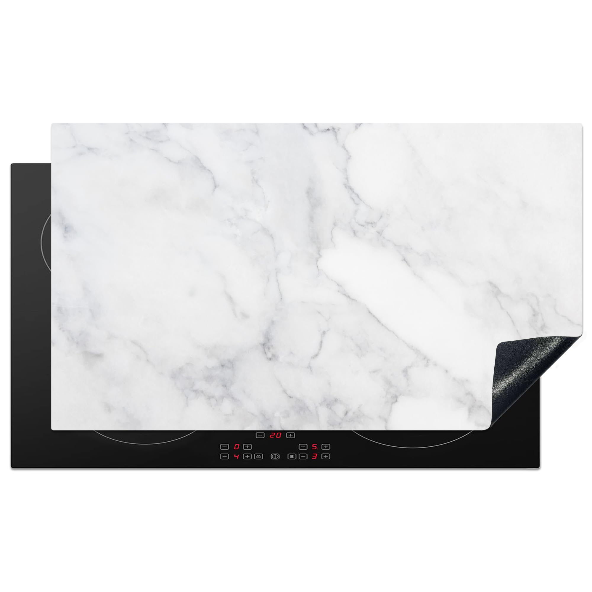 KitchenYeah© Induction Hob Protector Mat 20.3"x35.3" / 89.6x51.6 cm Stove Cap Top Cover Kitchen Cooker Covers for Electric Hobs Vinyl Marble - White - Grey - Luxury - Marble Look - Stone — image 1