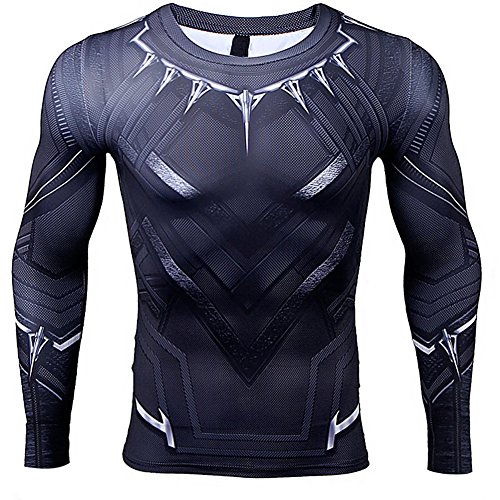 Uyecos Super Hero Costume Panther Compression T-Shirt Tight Cycling Clothes Sport T-Shirt(XL)