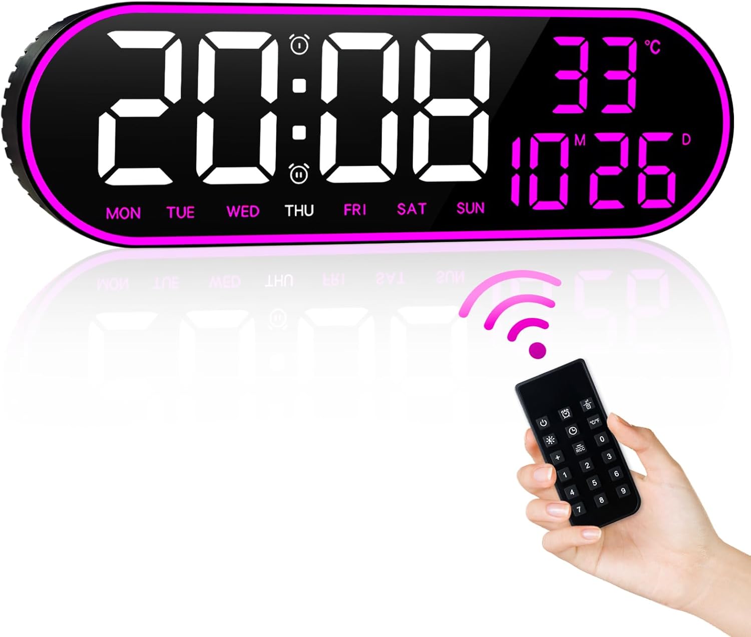 Digital Wall Clock Large Display, 15" Large Digital Clock with Time Date Temp Week