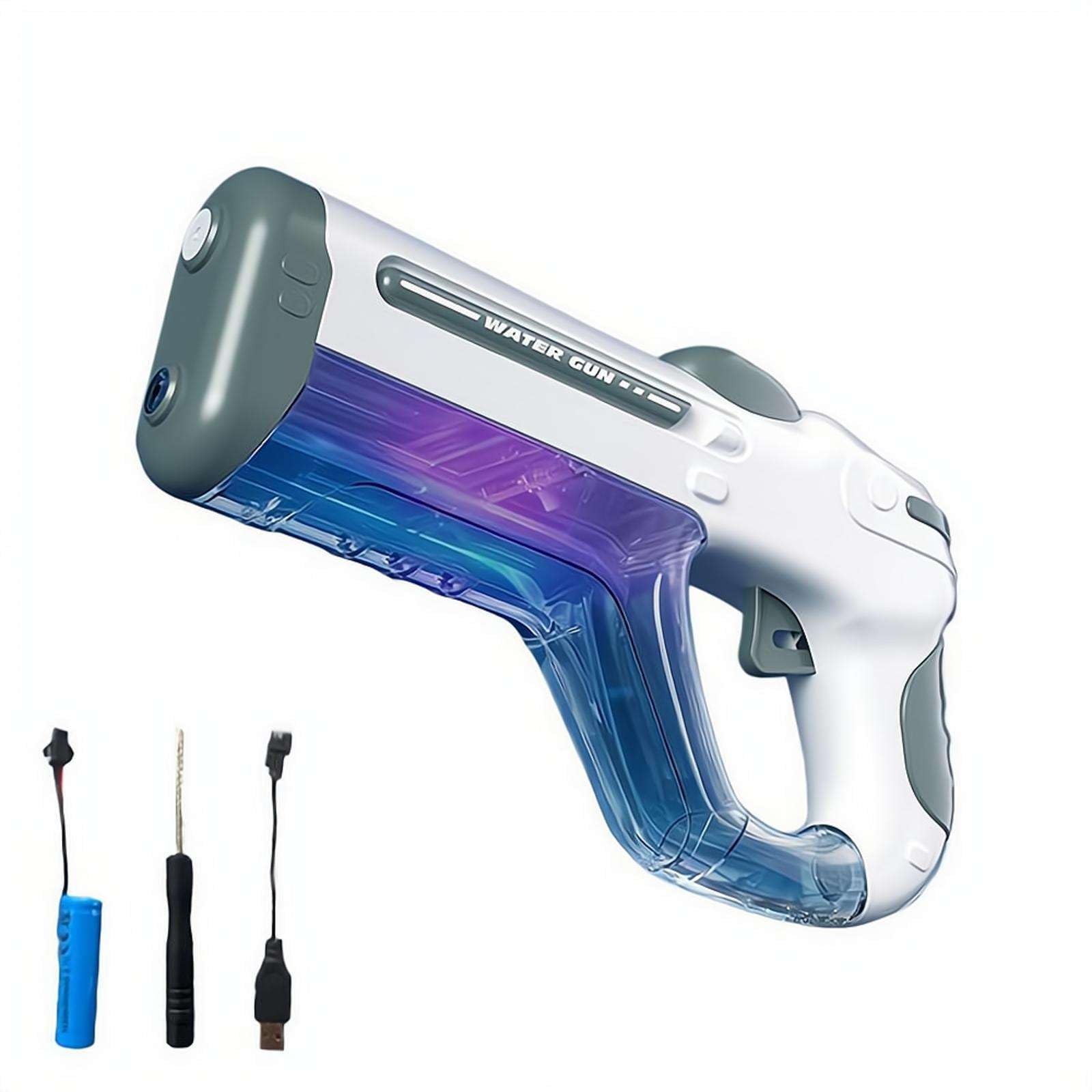 Motorized Water Gun, Electric Water Blaster Toy, Summer Pool Party Squirt Gun, LED Light Auto Squirt Guns with Bottle for Kids Outdoor Beach Garden (Gray)