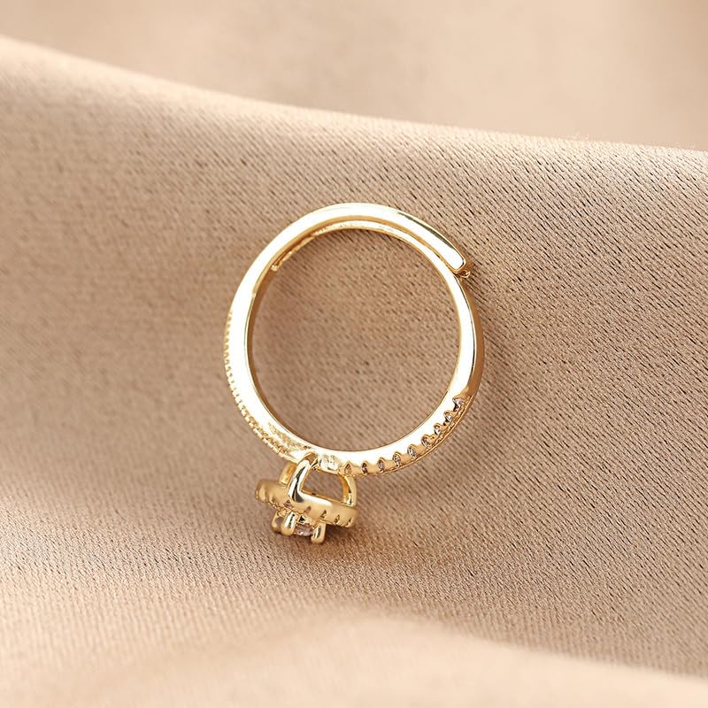 1Pc Sweet Fashion Heart Shaped Zirconia Gold Plated Open Ring Luxury Exquisite Sparkling Cubic Adjustable Rings Daily Wear Party Birthday Valentine's Day Engagement Wedding Jewelry Gifts for Women4