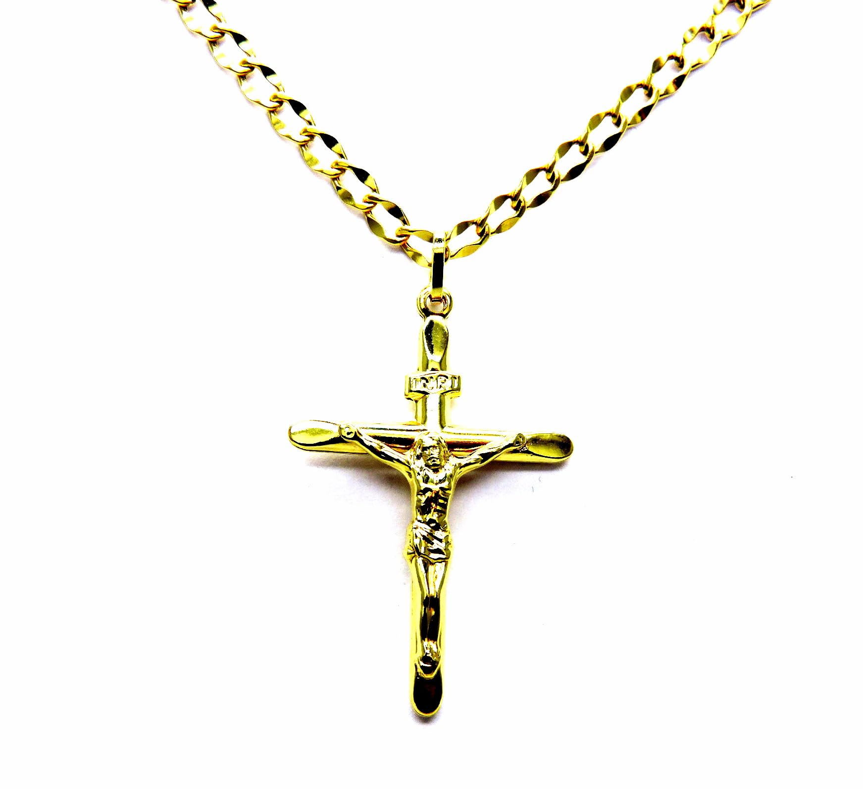 Collana Uomo Oro Giallo 18kt 750 Croce Cristo Smussata | Catena Cm 50, Pendente Religioso