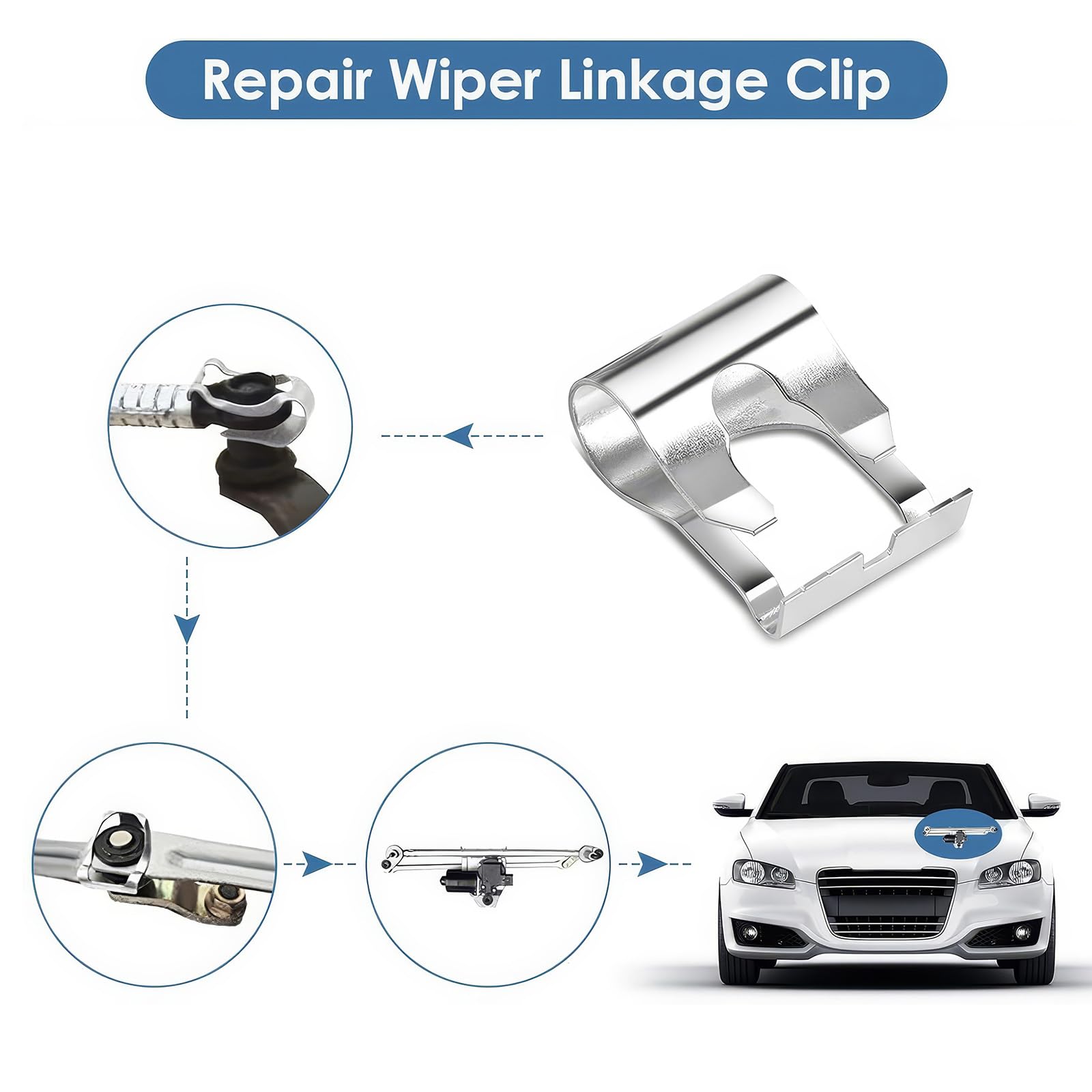 6 Pezzi Clip Tergicristallo Punto Clip di Ricambio per Giunto Motorino Tergicristalli kit Riparazione Tergicristallo Punto kit di Riparazione del Collegamento del Tergicristallo (Argento)