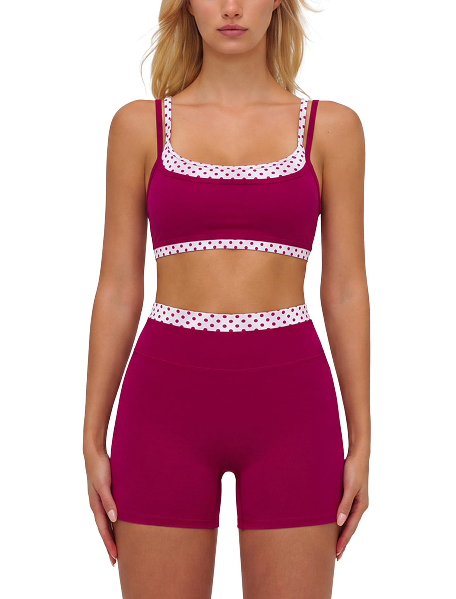 ABOCIW Layered Workout Sets for Women 2 Piece Polka Dot Sports Bra High Waist Shorts Gym Active Yoga Pilates Outfits