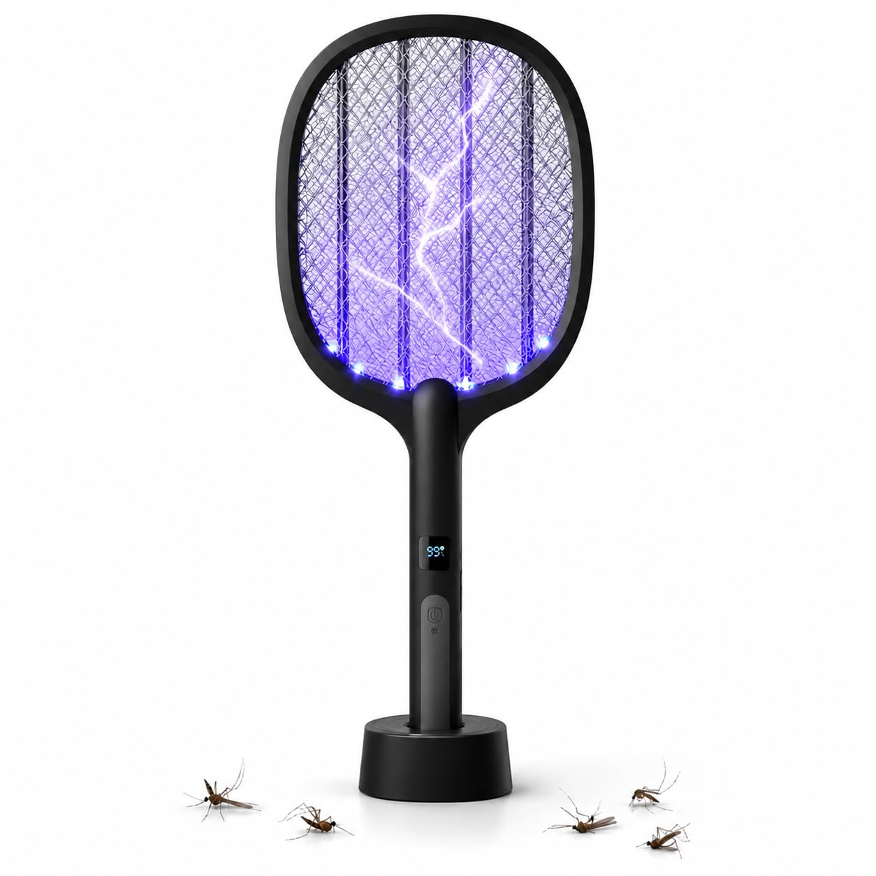 Fly Swatter Foldable Fly Zapper Killer 4000V Mosquito Bug Zapper Racket (Black)