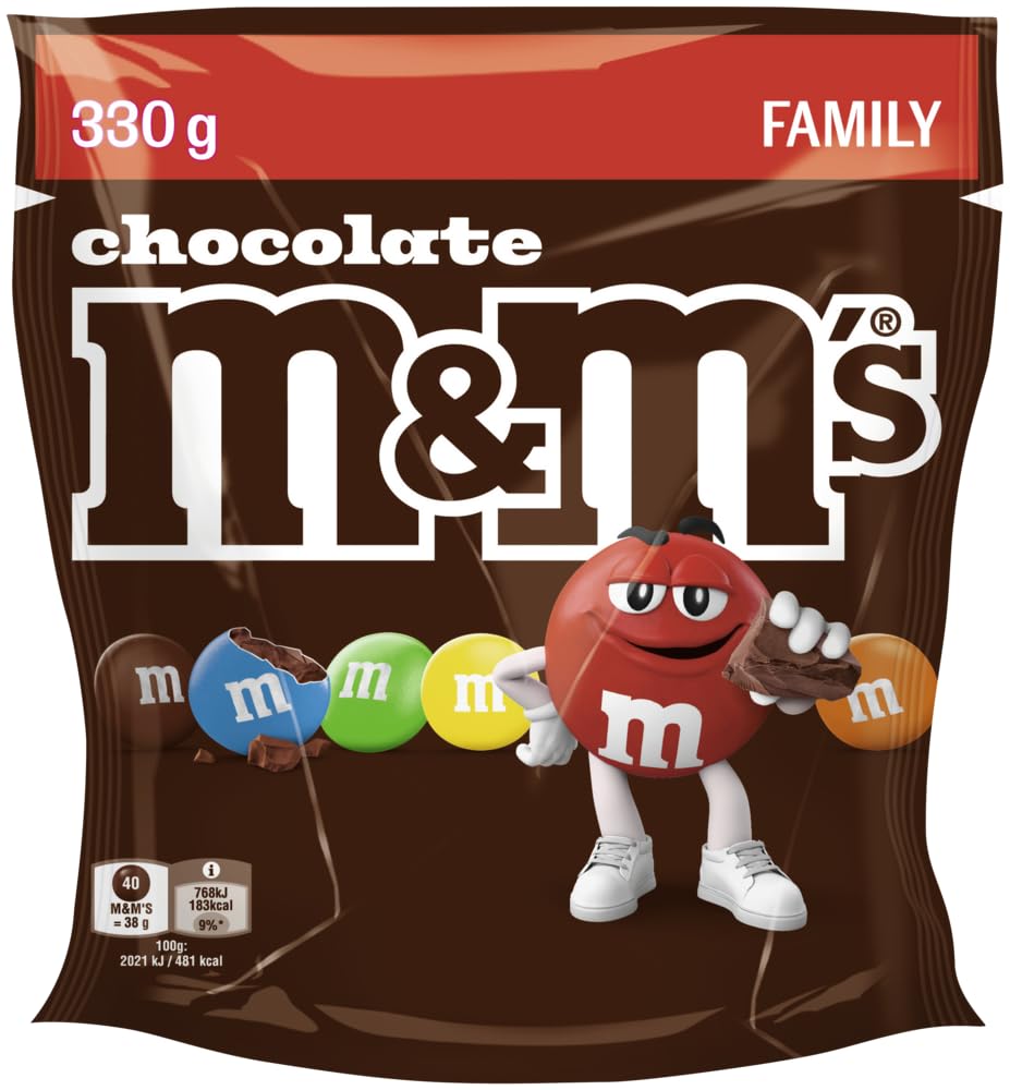 M&M’s Chocolate 20 x 330g Familienpackungen Schokolade, Knackige Schokolinsen mit bunter Zuckerhülle als Süßigkeiten, Party-Mix, 6600g