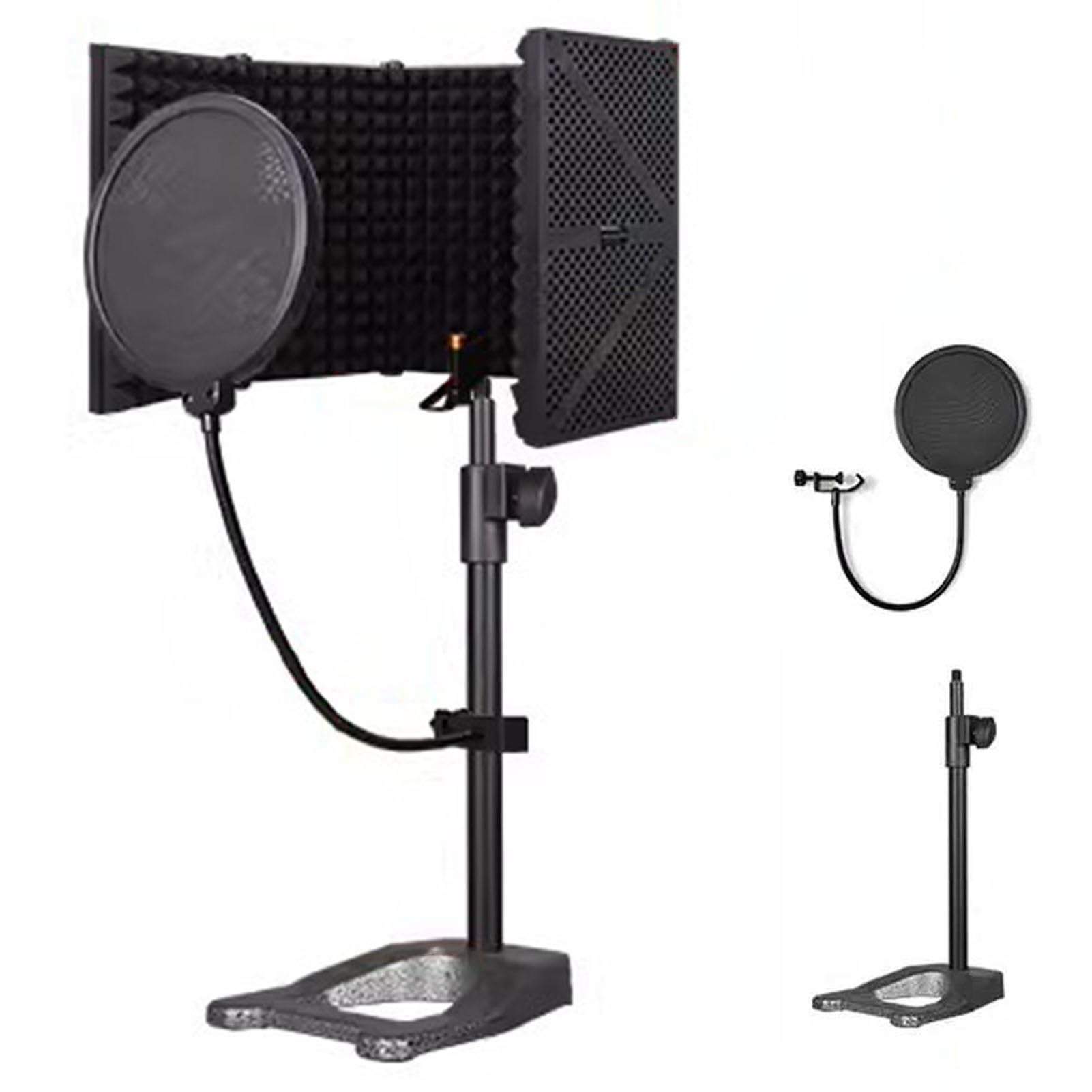 Tragbare Gesangskabine 5-Panel-Mikrofon-Isolationsbox-Abschirmung, Schwarze Tragbare Gesangskabine für Aufnahmen, Stimmabsorbierende Schallschutzabdeckung, Filtern Sie Den Gesangsraum(Size:Set B)