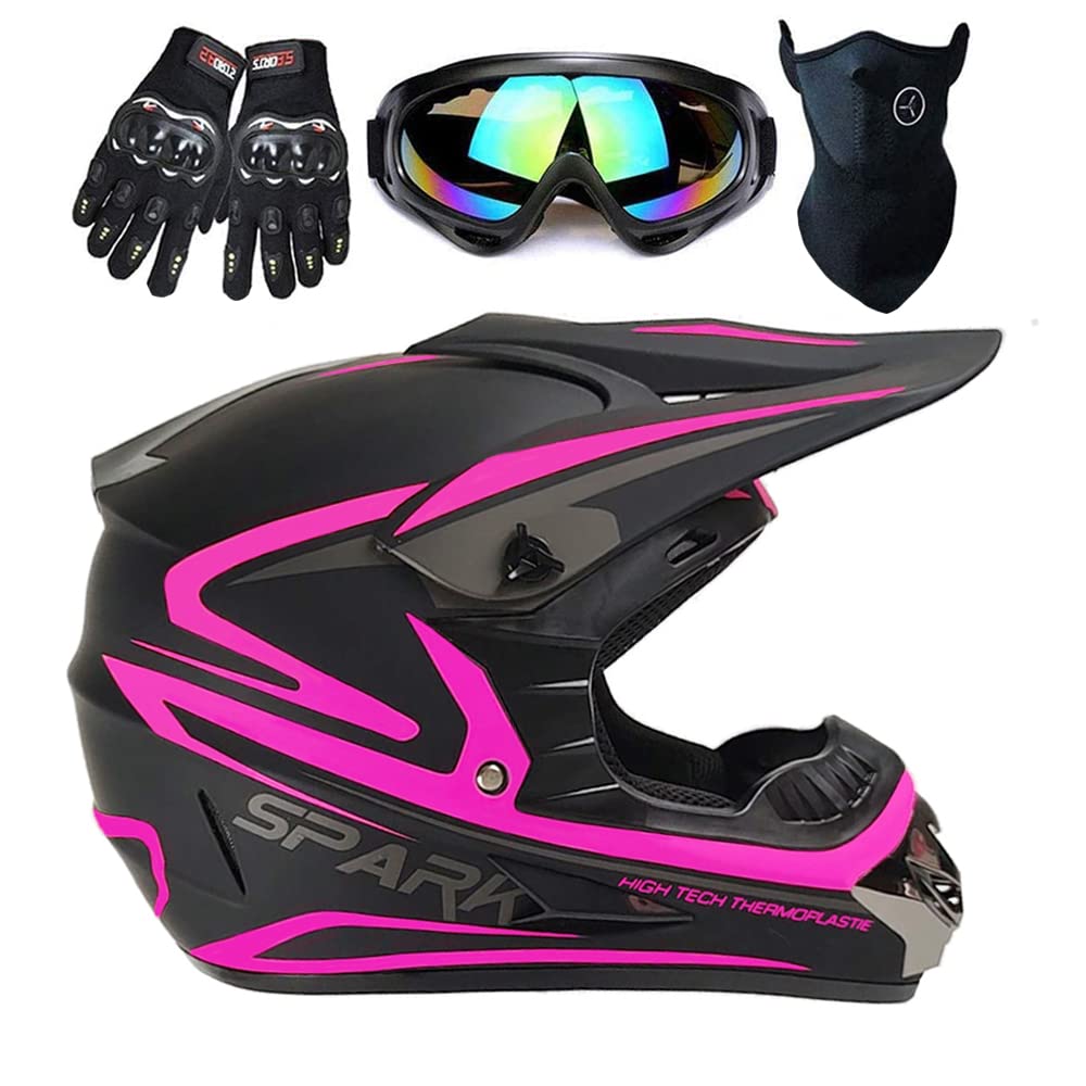 Photo 1 of TTMiku Youth Kids Motocross Off Road Helmet, 4-Wheeler ATV Dirtbike BMX Off-Road Motorbike Street Bike Helmet W/Gloves Goggles Mask, DOT Approved Large Pink