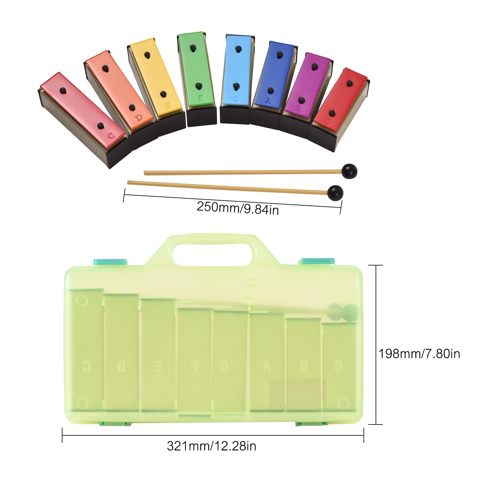 xilofono ​Legno Risonatore A Campana con Piastra Metallica Rimovibile Glockenspiel Colorato A 8 Note con Mazzuolo in Plastica