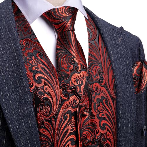 Image of Barry.Wang Men's Suit Vest Tie Bowtie Set Formal Silk Paisley Waistcoat Hanky Cufflinks Lapel Pin Set Wedding Party 7PCS
