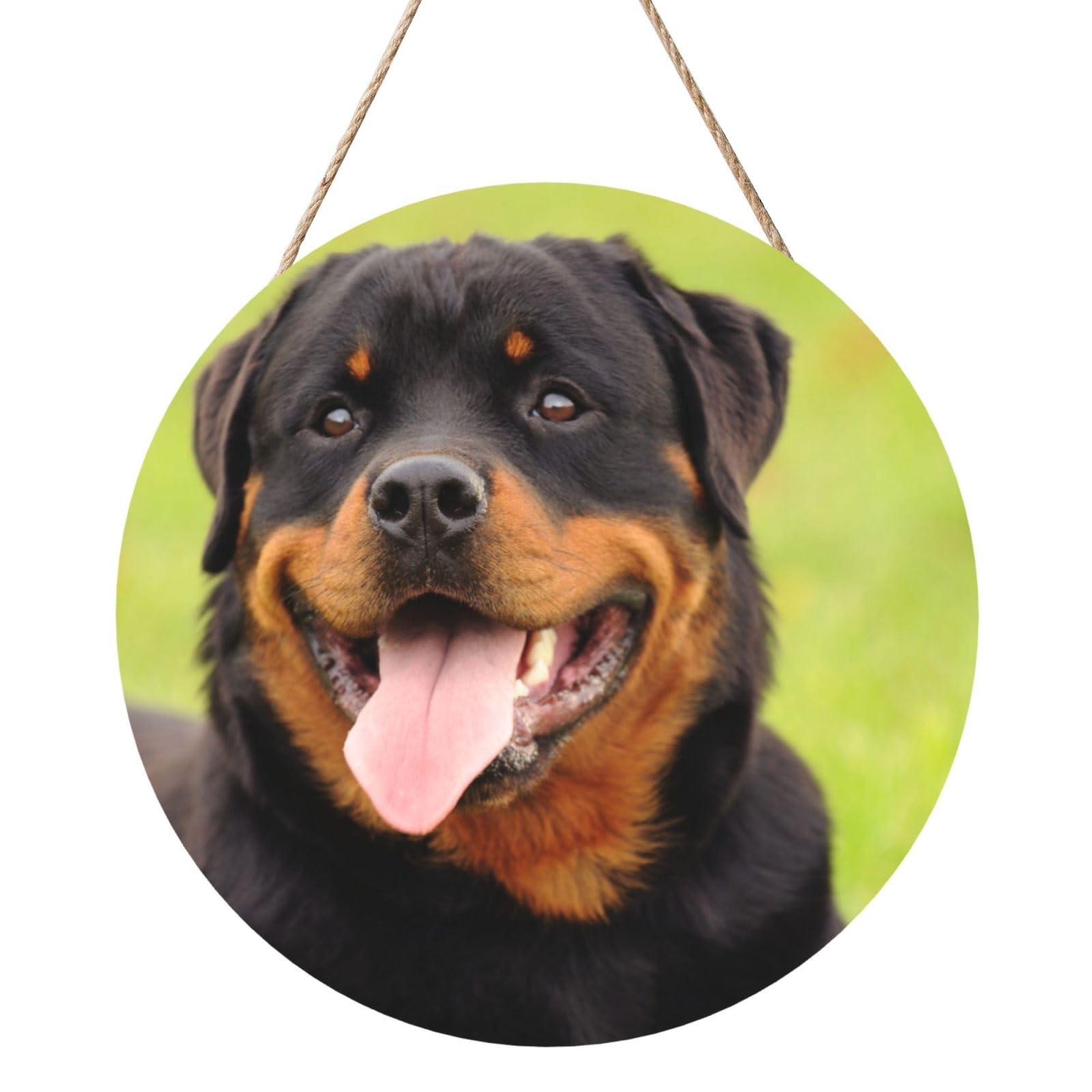 InOmak Rottweiler Printed, Round Wood Panel Painting 12 in, Wall Hanging Painting For Home