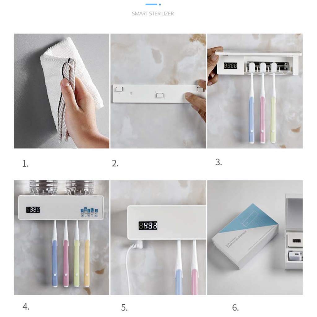 TJH Esterilizador eléctrico Inteligente con Cepillo de Dientes UV, Esterilización secando múltiples bastidores de cepillos de Dientes, Caja de Almacenamiento de Cepillo de Dientes de Pared