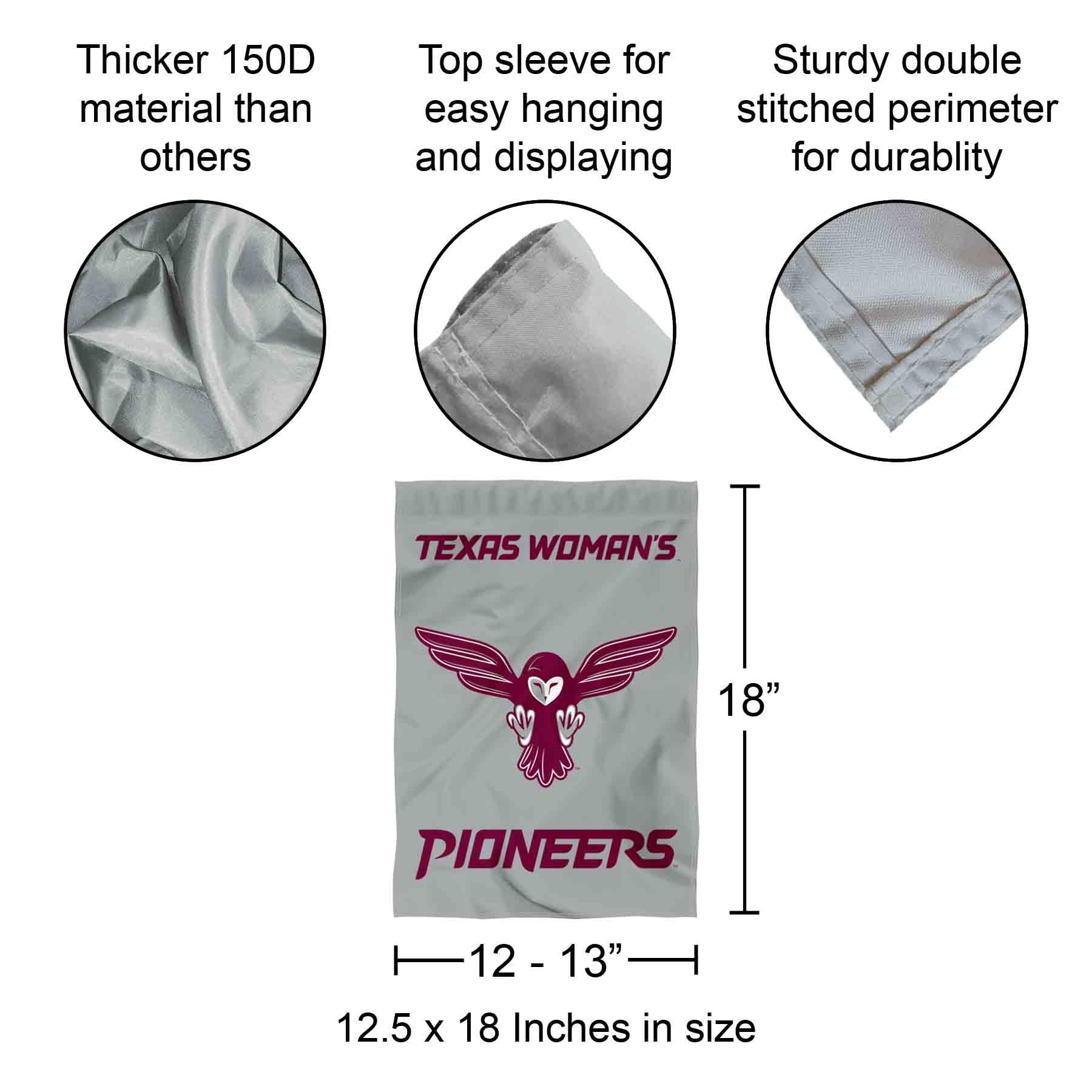 College Flags & Banners Texas Woman's Pioneers Boat Flag - 12x18 Inch, Double-Sided Polyester, Officially Licensed