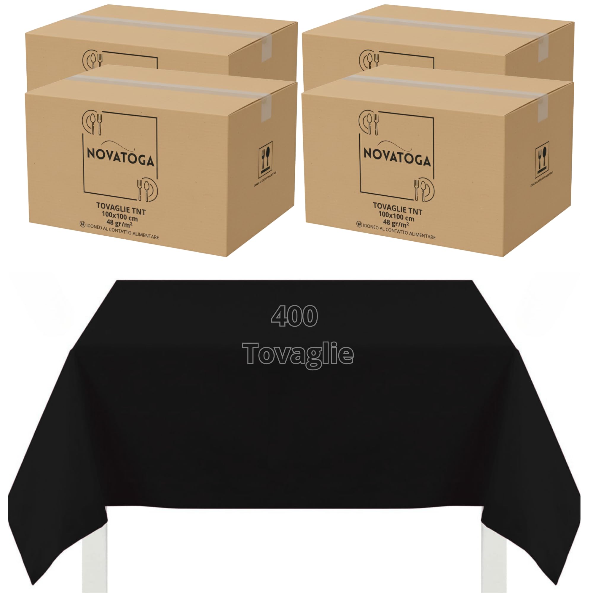 Manteles cubremanchas desechables negro TNT 100 x 100 cm resistentes tipo tela alto gramaje 48 g manteles fiesta restaurante pizzería agroturismo trattoria mantel desechable impermeable (400)