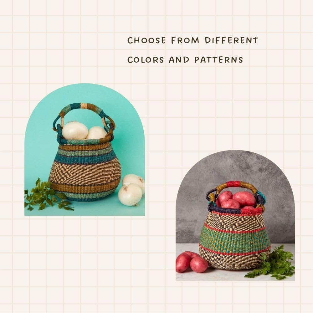 Small Blue Green Boho Pot Basket, Fruit Bowl, Kitchen Countertop Storage, Shelf Basket, Living Room Decor, Harvesting, Flower Girl Basket, Wicker, Woven - Image 7