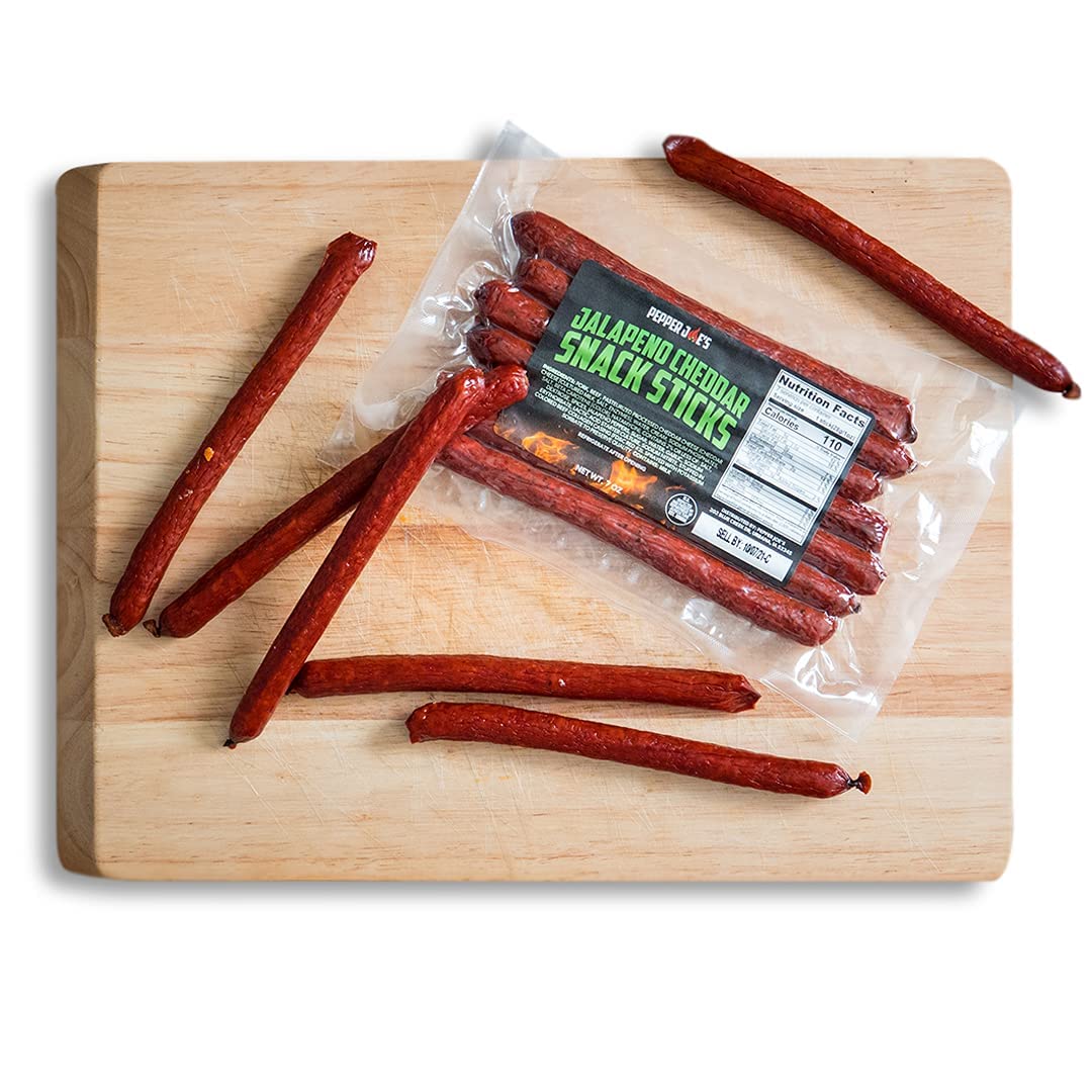 Pepper Joe’s Jalapeno Cheddar Snack Sticks – Slow Smoked Spicy Meat Sticks with Jalapenos, Cheddar Cheese, and Premium Midwestern Meat – 7 Ounces (2