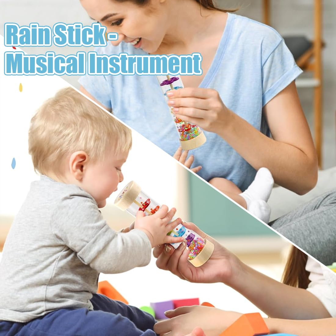 Baton de Pluie bébé - Hochet en bois avec son apaisant - dès 3+ mois - Développement des capacités sensorielles et motrices - Sans BPA - Jouet Sensoriel Premier Âge