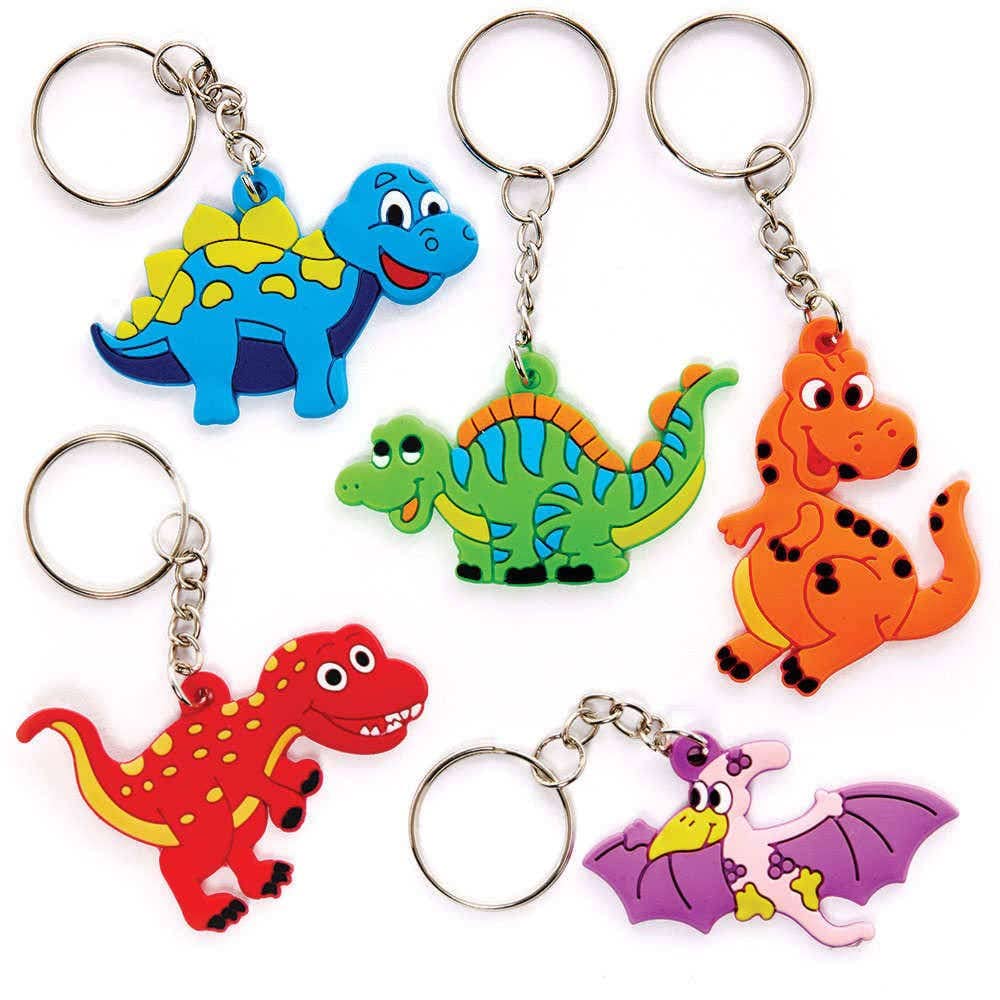 Baker Ross FC958 Dinosaur Keyrings - Pack of 10, Kids Party Bag Fillers, Kids Key Chain, Toys