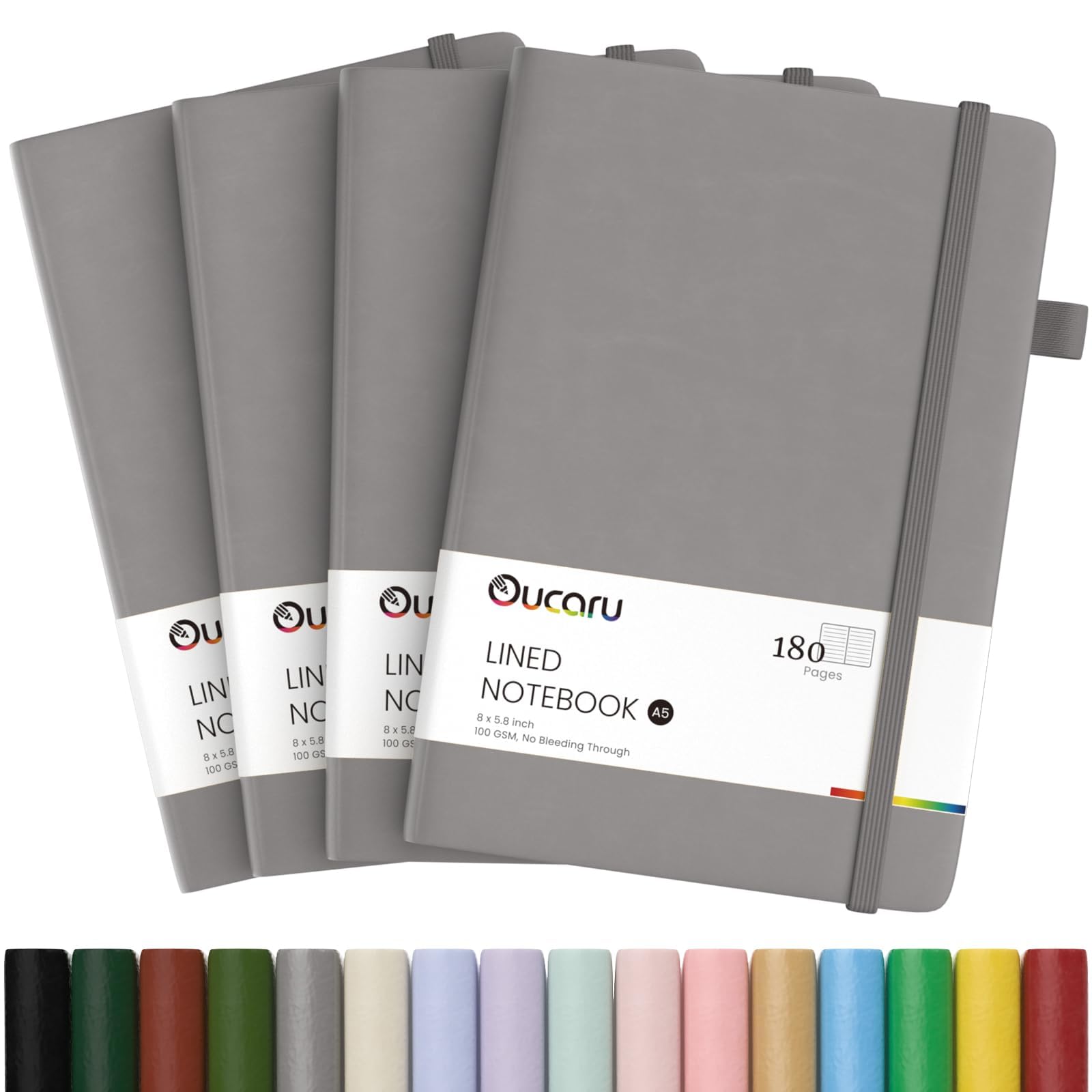 Oucaru Lined Journal Notebook, 4 Pack, 180 Pages, A5 Journals for Writing, 100 GSM Thick Paper, Small Notebooks Daily Journal for Women Men Work,