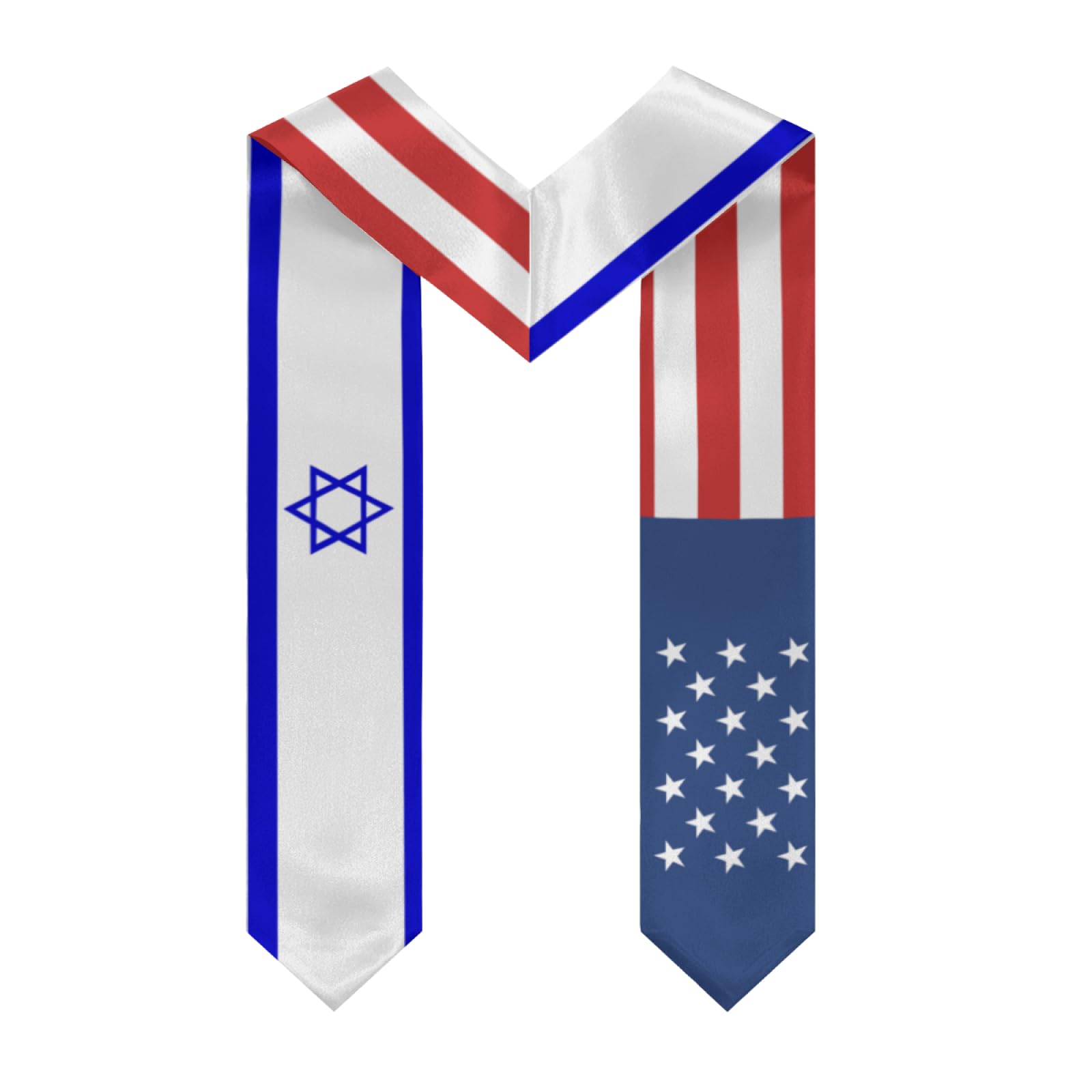 America Israel Israeli Flag Graduation Stole Sash Shawl for Men Women Thickened V-Neck Scarf for International Students Teachers Study Aboard Graduate Gift 72 inches Unisex
