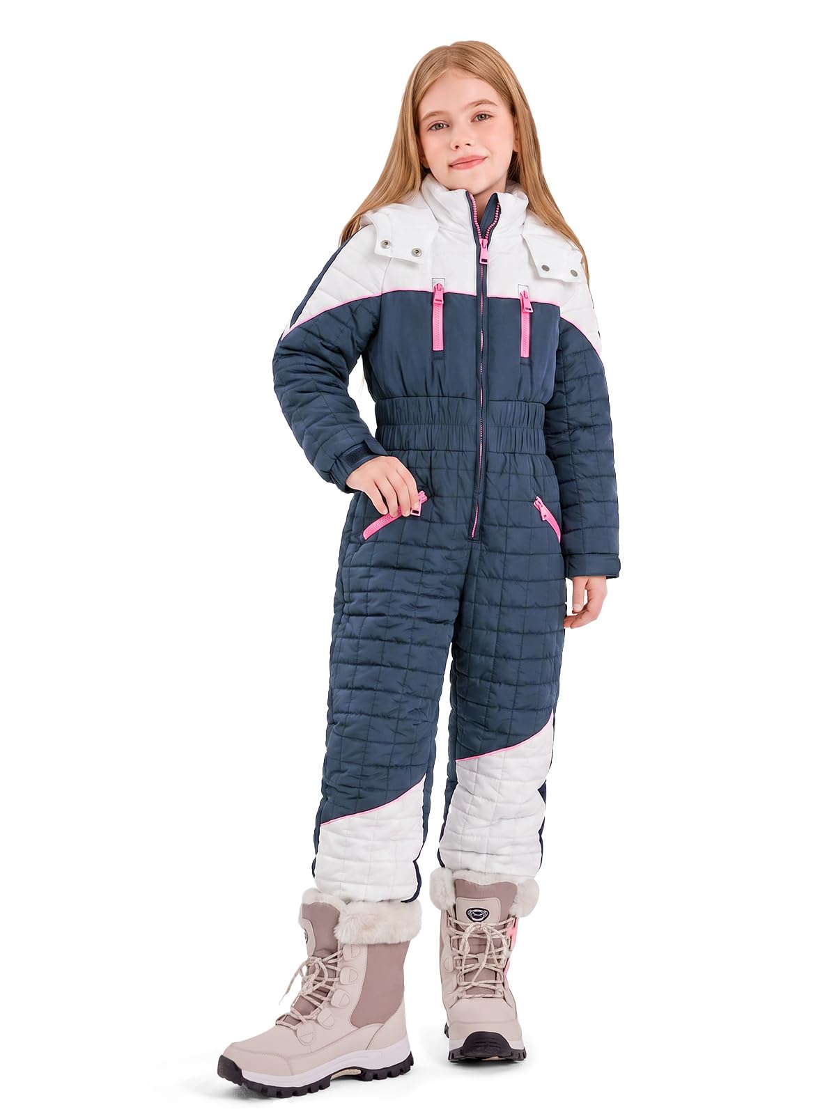 Haloumoning Kid Snowsuit Girls Hooded Waterproof Insulated Ski Suit