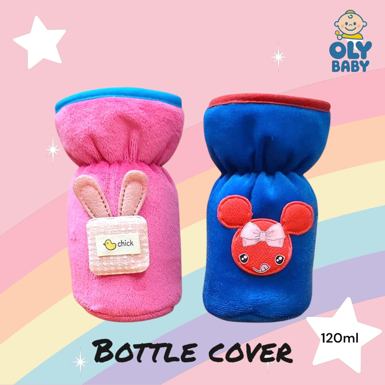 OLY BABY Baby Sharing Bottle Cover 120ml/4oz with Soft Plush Fabric 100% Cotton (Pack of 2) 4