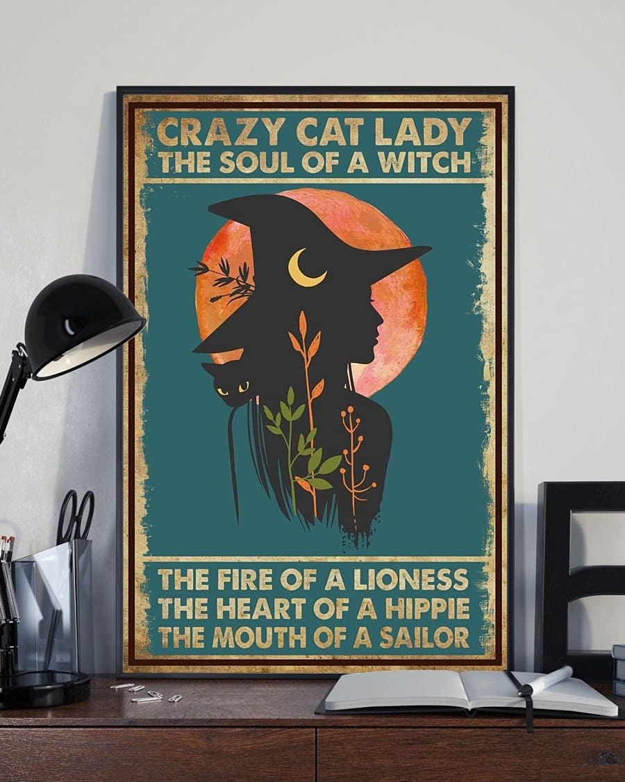 Crazy Cat Lady The Soul of Witch Poster Hippie Decor Witchcraft Hippie Gift Wall Hanging Home Decor Metal Sign 8x12 inches