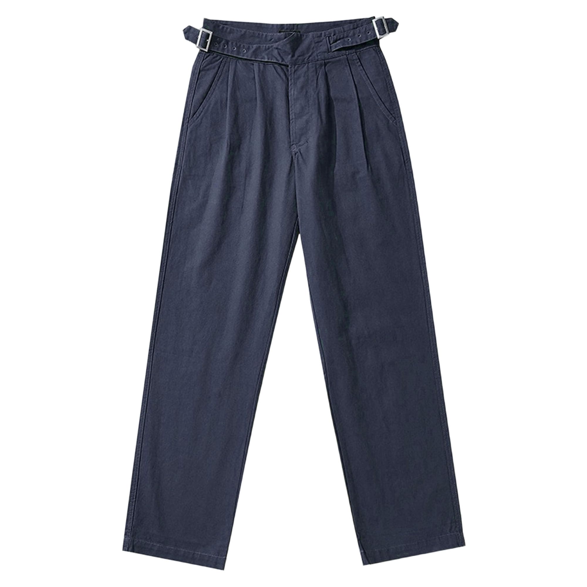 Pantalon plissé en coton pour homme - Taille haute - Style vintage - Coupe droite - Chino rétro