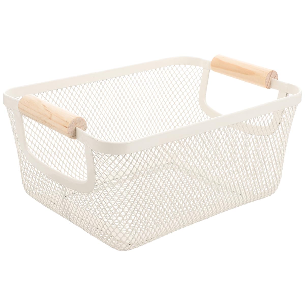 Cesta Gran Capacidad de Hierro de Almacenamiento Mango de Madera Estilo Nórdico Rectangular Blanco y Fácil de Transportar para Organización de Baño