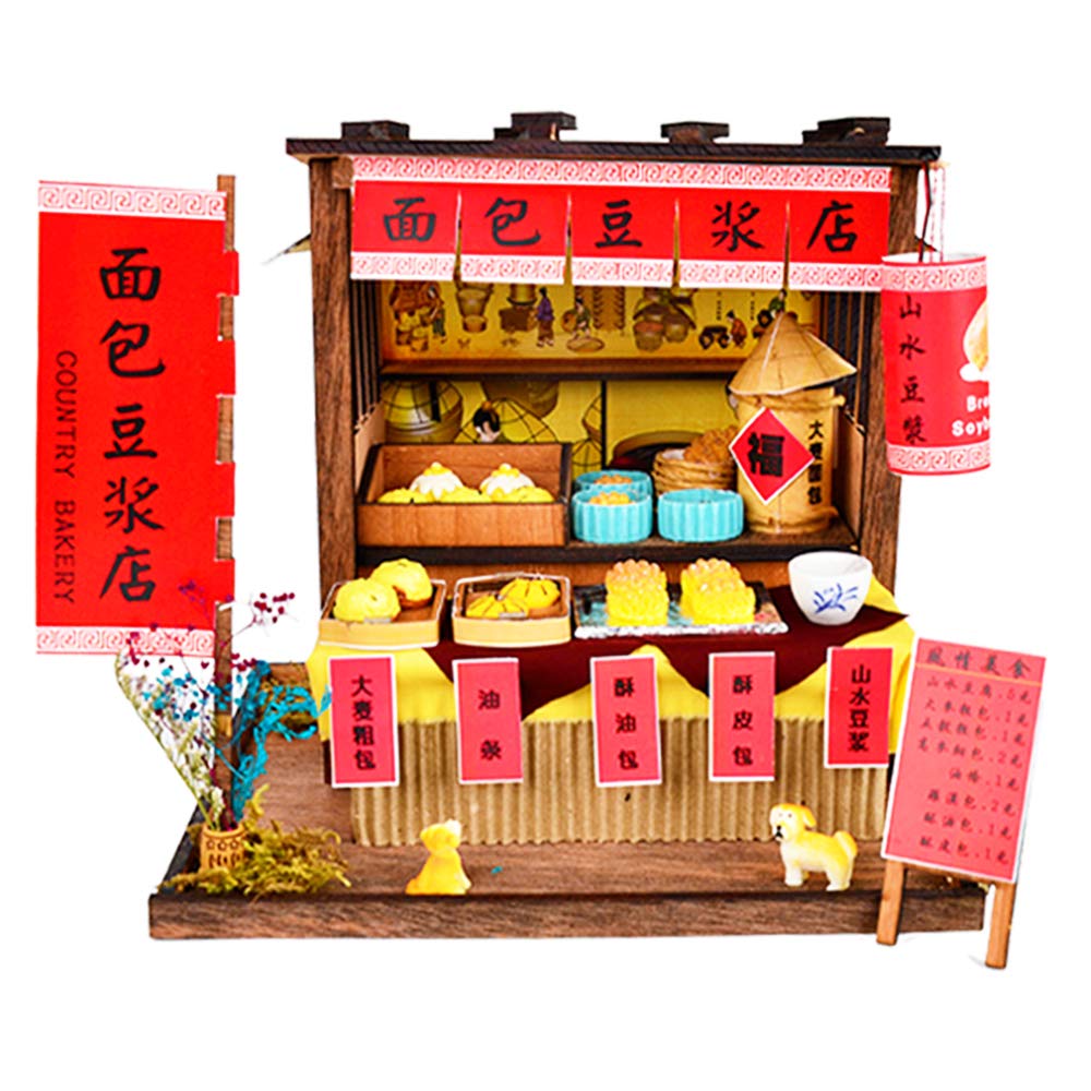 Roroom DIY Miniature and Furniture Dollhouse Kit,Mini 3D Wooden Doll House Craft Model Shop Style with Dust Proof Cover and LED,Creative Room Idea for Valentine's Day Birthday Gift(BM817)