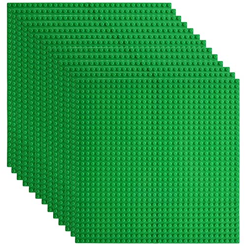 Image of Lekebaby 12 Pack Classic Baseplates 10 inch x 10 inch, Building Base Plates for Building Bricks, 100% Compatible with Major Brands and Activity Table-Baseplate, Sturdy & Safe, Age 3 and up Kids, Green