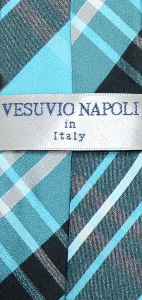 Vesuvio Napoli Boy's CLIP-ON NeckTie BLACK TURQUOISE WHITE PLAID Youth Neck Tie