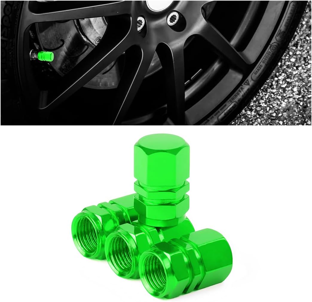 8-PCS Green Aluminum Tire Valve Stem Caps – Anti-Corrosion With Rubber Seal, Universal Fit