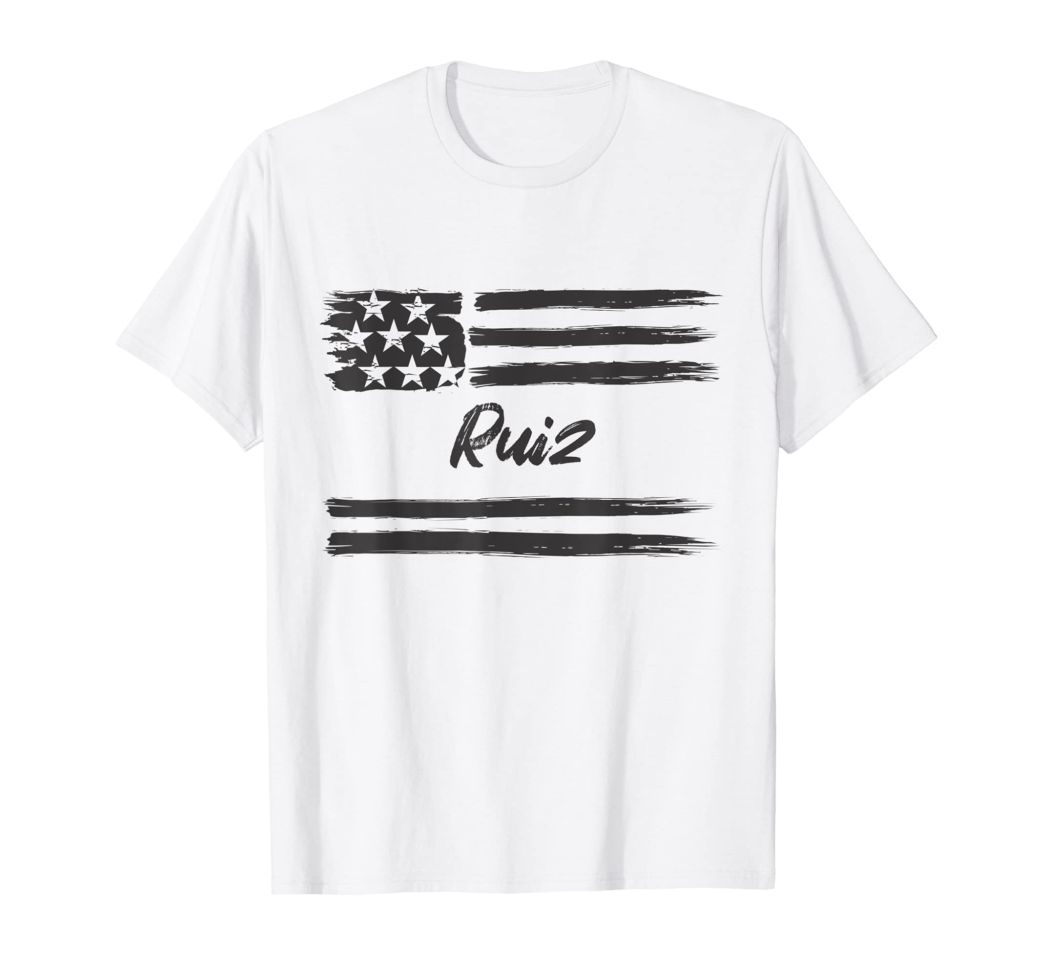 Ruiz - Personalized Name, Stars and Stripes, USA Flag T-Shirt, White