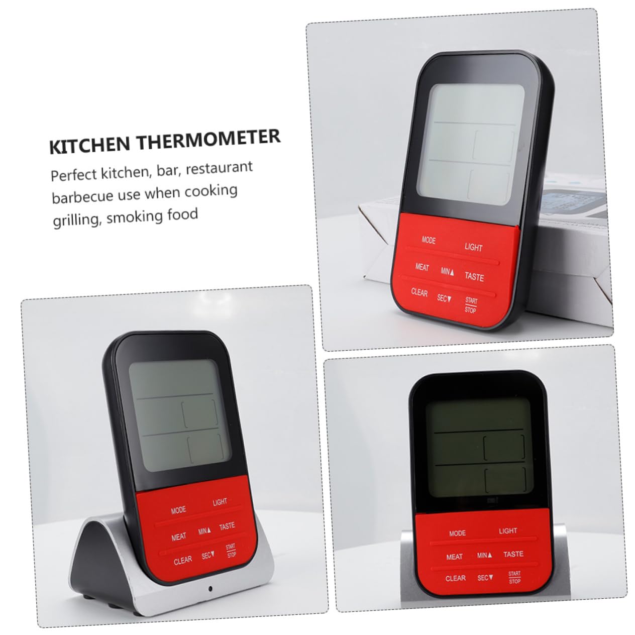 Amosfun Termómetro de Cocina Inalámbrico para Carne 2 Sondas Lcd 8 Tipos de Carne Alarma Sonora y Visual