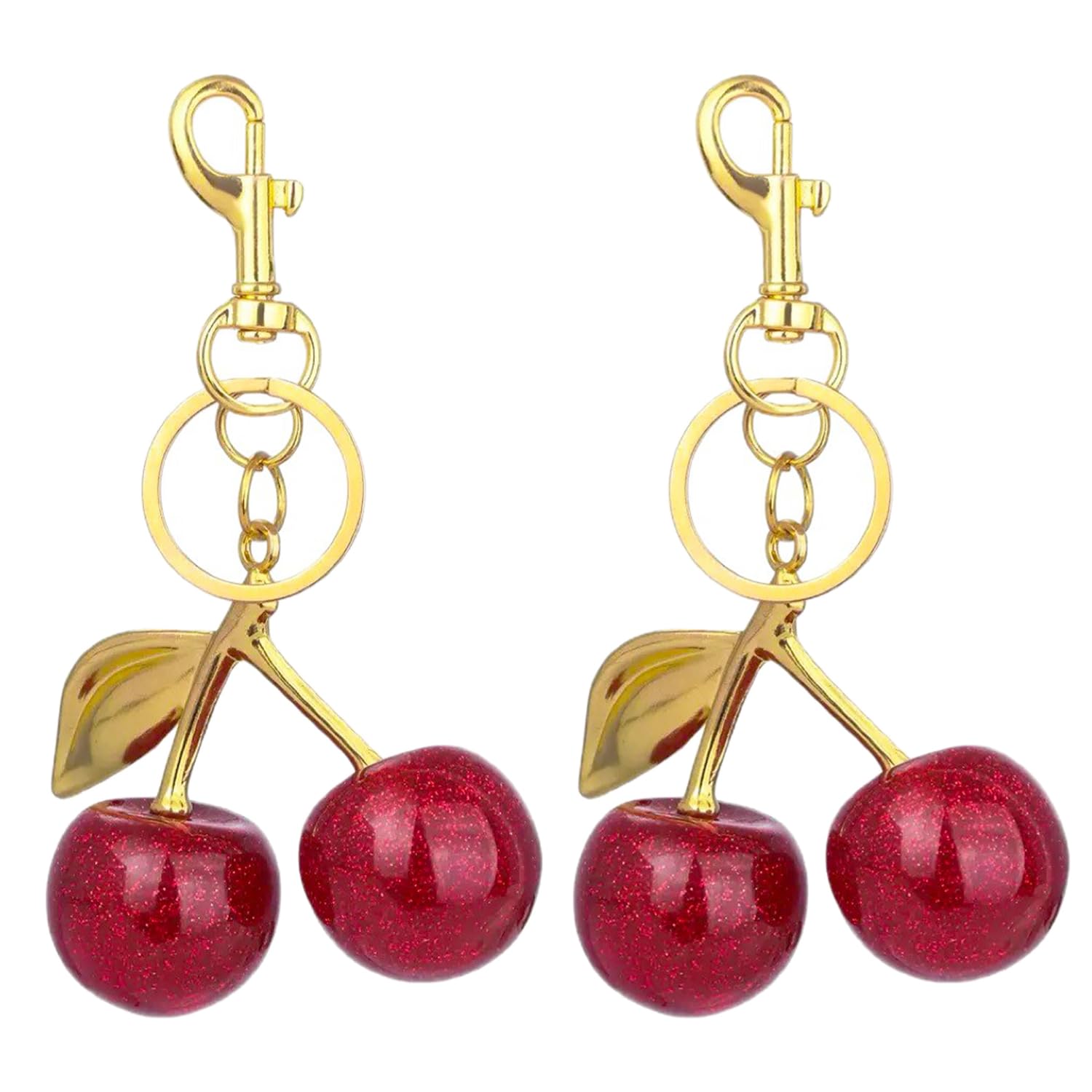 Syeycw Women's Red 2 Pcs Cherry Bag Charm, Bag Charms For Handbags, Stylish Cherry Car Keychain, Sparkling Purse Charms Pendant, Versatile Key Ring, Keyring Accessories For Handbag Wallet Car Phone Keys