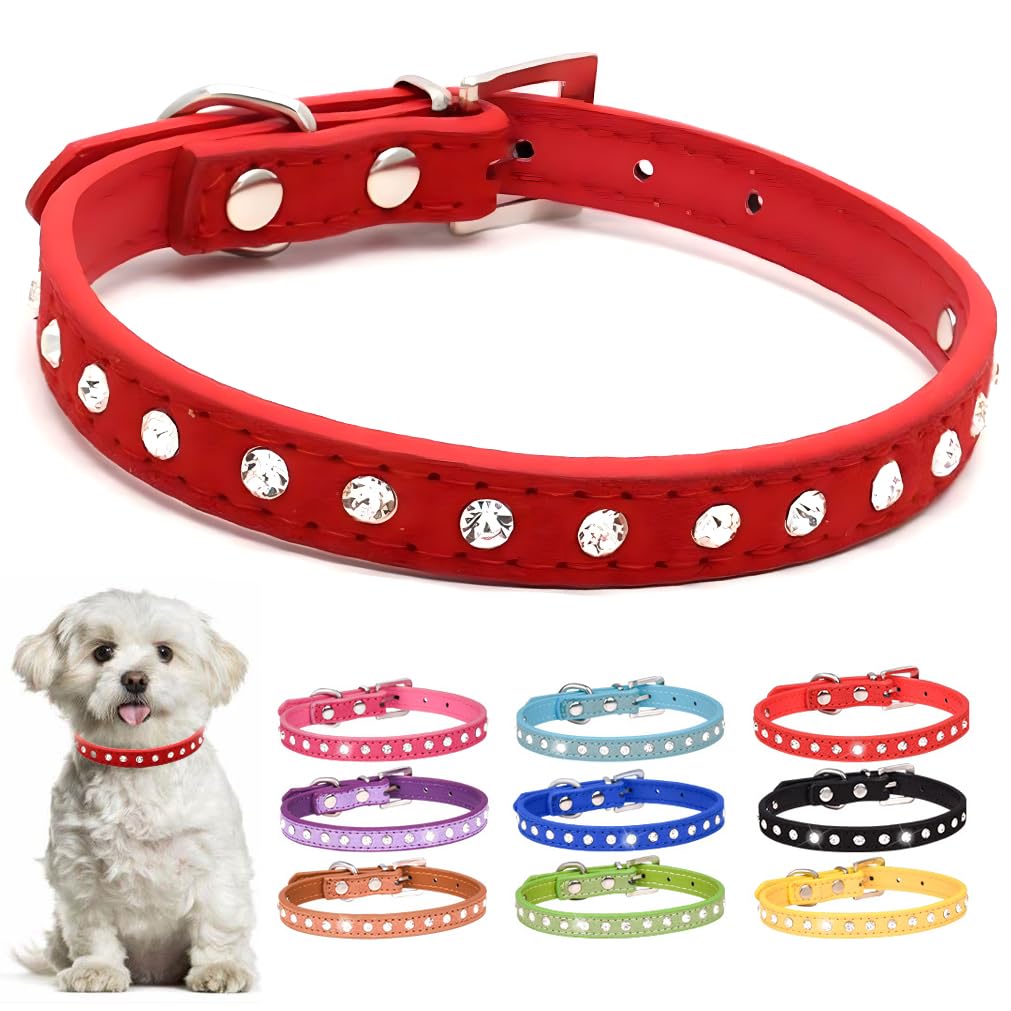 Red Bling Dog Collar For Small Dogs Rhinestone Puppy Collars For Girls Female Sparkling Glitter Diamond Kitten Cat Collars for XXS XS Extra Small Medium Breed Pets XSmall