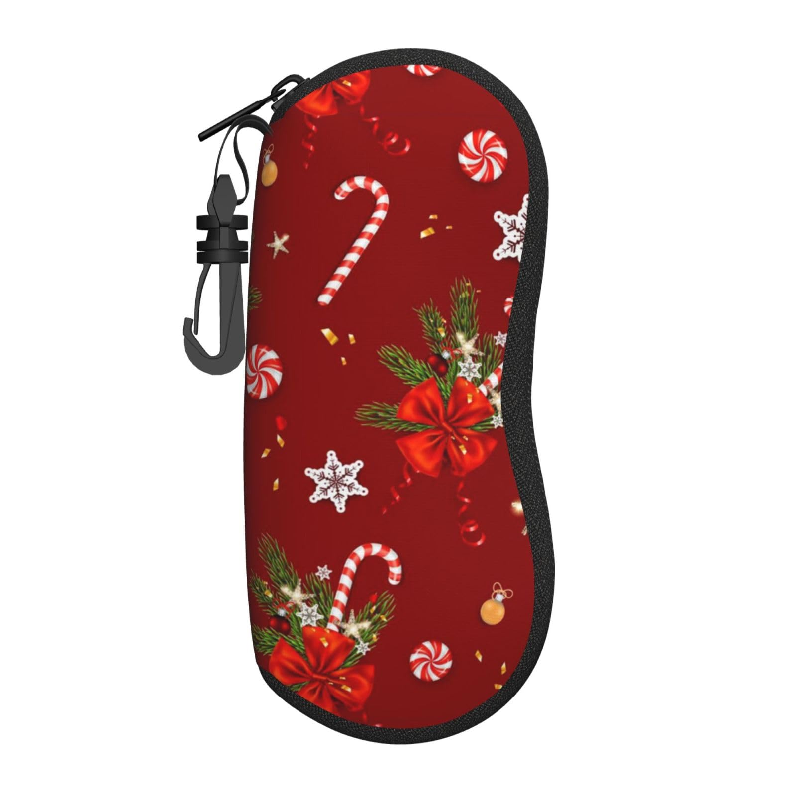 Hceaatb Glasses Case Christmas Snowflake Candy Soft Case Ultra Light Zipper Eyeglass Case With Belt Clip, Sunglasses Travel Pouch For Men Women