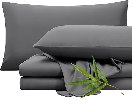 YIYEA Sábanas de cama tamaño King, 100% viscosa orgánica derivada del bambú, sábanas refrescantes transpirables de 400 hilos de lujo para personas